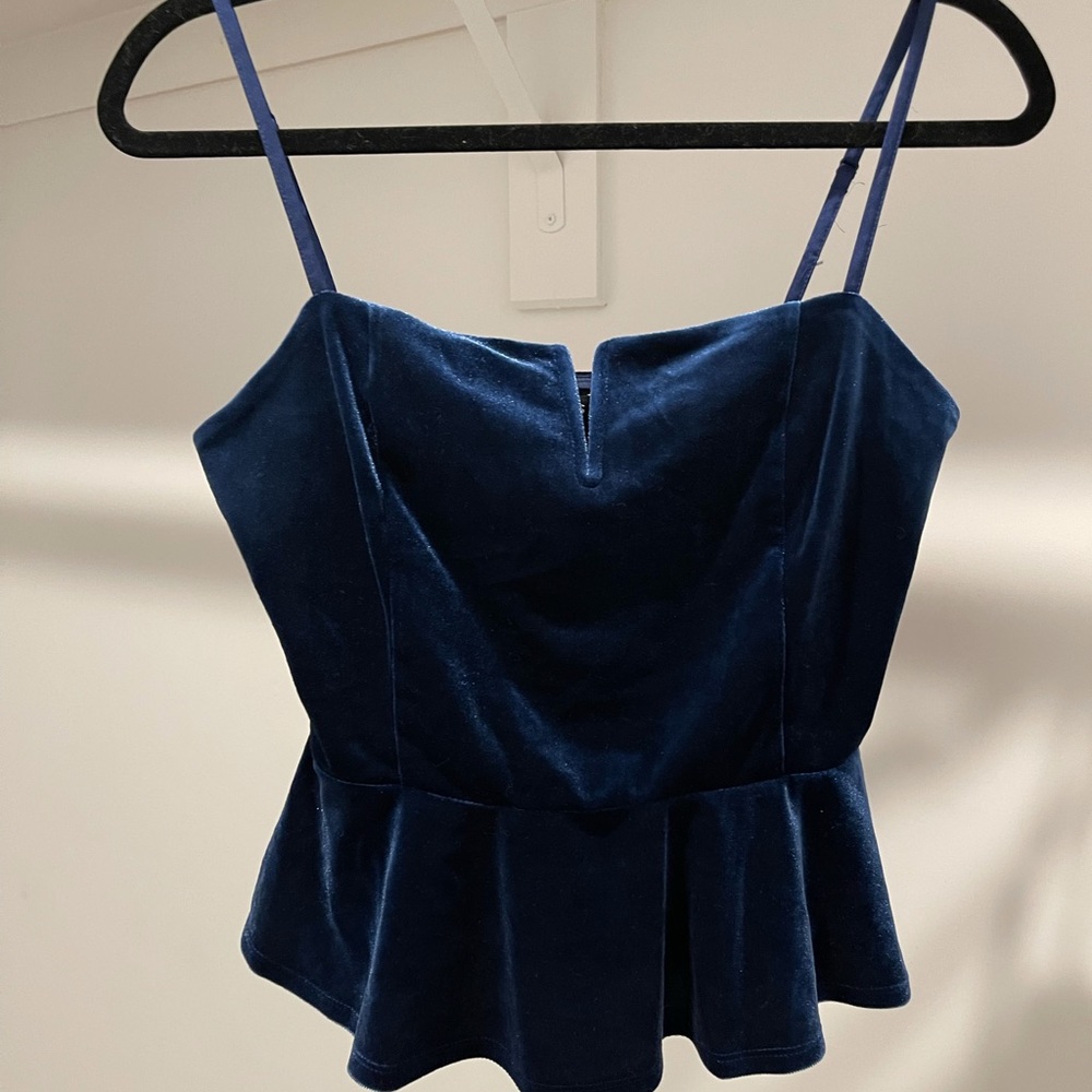 NWT Express blue velvet peplum top
